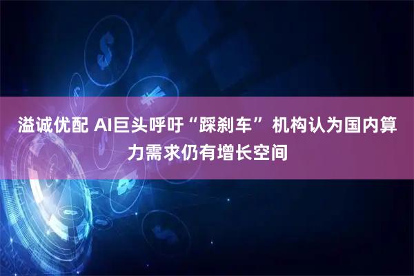 溢诚优配 AI巨头呼吁“踩刹车” 机构认为国内算力需求仍有增长空间